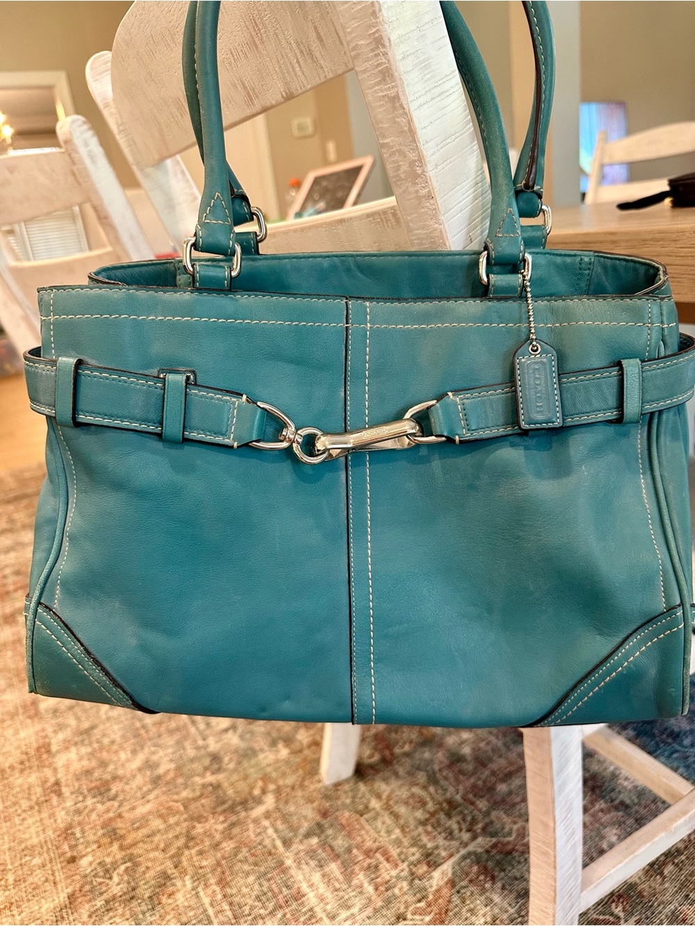 Coach Teal Leather Shoulder Bag with Silver Horsebit - HTF!
